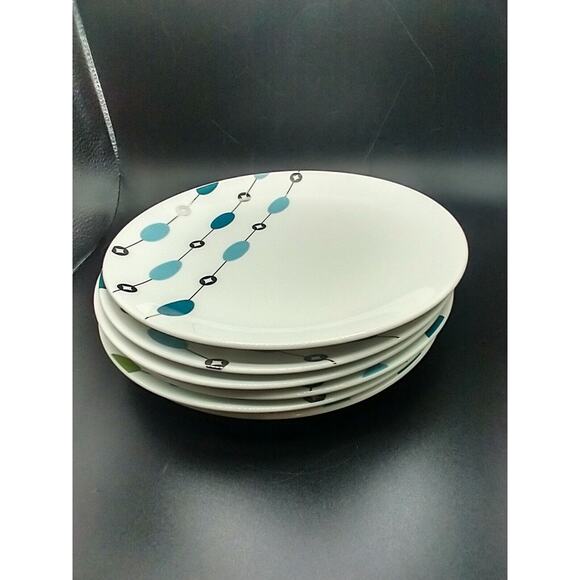 Pier 1 Beaded Garland Salad Plates 4 Blue/Silver + 2 Green/Silver 7.5" Porcelain - Picture 7 of 8